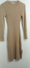 All in Favor Women's Ribbed Long Sleeve Midi Dress in Tan S