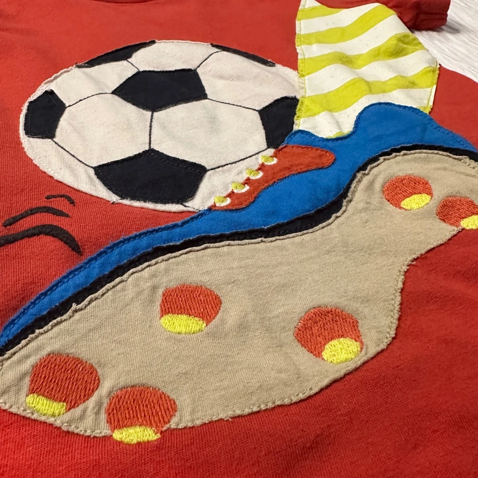 Mini Boden Short Sleeve Tshirt Soccer Applique Brick Red/Orange Cotton Boys 3-4 - Image 2 of 4