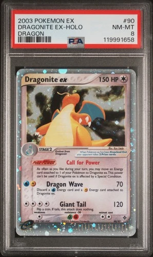 2003 POKEMON EX DRAGON #90 DRAGONITE EX-HOLO PSA 8