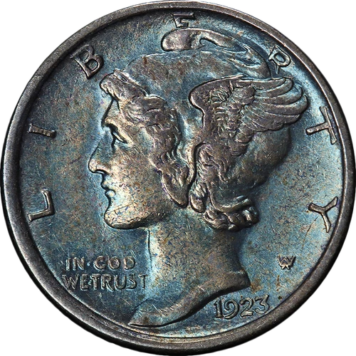 1923-S Mercury Dime Choice AU/BU Nice Eye Appeal Pretty Toning