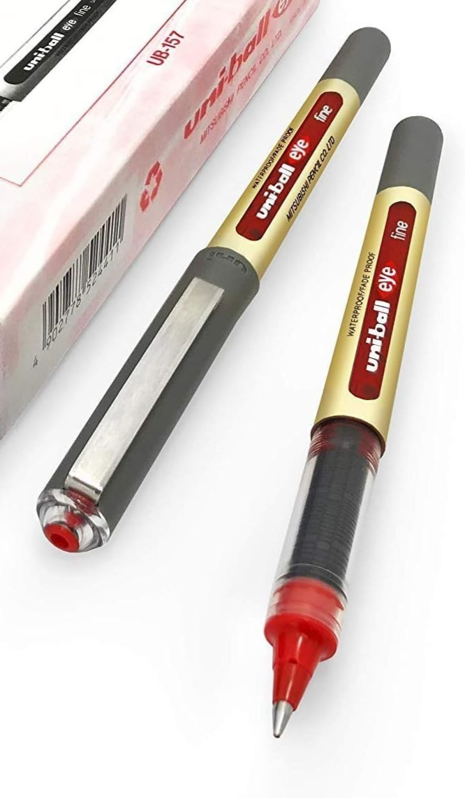 10x Penna a inchiostro liquido Uni-Ball Rollerball Eye Fine UB-157 Rosso 0,7mm