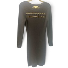 Michael Kors Black Ribbed Lace Up Grommet Long Sleeve Sweater Dress Medium