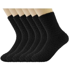 6 Pairs Black Fuzzy Socks Men Winter Warm Cozy Fluffy Slipper Socks Soft Comf...