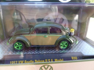 M2 Machines 1953 VW Beetle Deluxe USA Model Chase with Green Tires