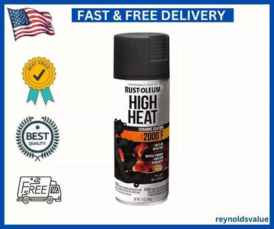 #ad HIGH HEAT Flat Black Automotive Spray Paint Oil Resistant Exhaust Engine Enamel $13.25