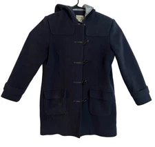 LL Bean Toggle Closure Hooded Wool Duffel Winter Peacoat Womens L Reg Navy