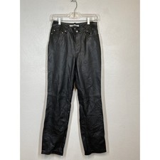 VTG Y2K Tommy Hilfiger 100 Leather Pants 6 Black Lined Bootcut Biker Mob Wife