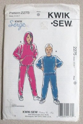 Kwik Sew Pattern 2275 Boys Girls Jogging Suit track sweatshirt hoodie Sz 4 5 6 7