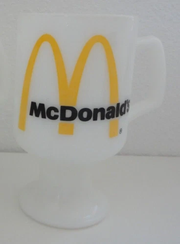 Vintage McDonald's Golden Arches Milk Glass Tall Pedestal Coffee Mug