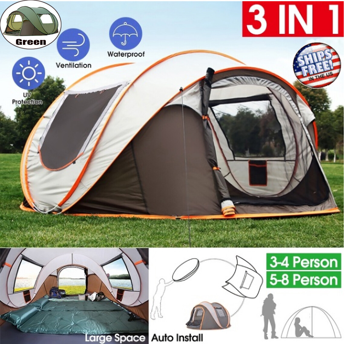 4-6 Person Camping Automatic Pop Up Tent Waterproof Outdoor Hiking Travel Tent