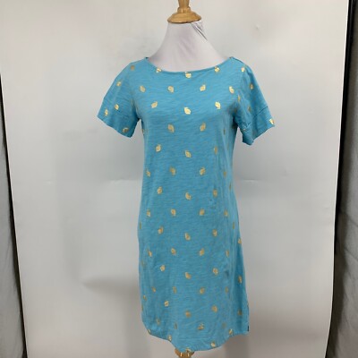 Boden Shirt Dress Womens 2 Blue Metallic Gold Leaf Darcy Jersey Short  Sleeve Tee | eBay