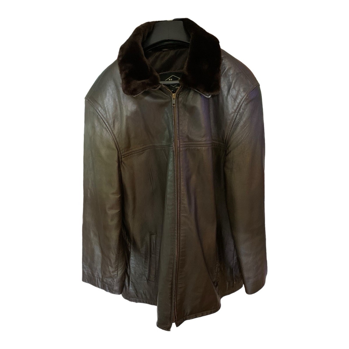 Abaci Brown Leather Jacket Ladies XXL Designer Detachable Fur Col