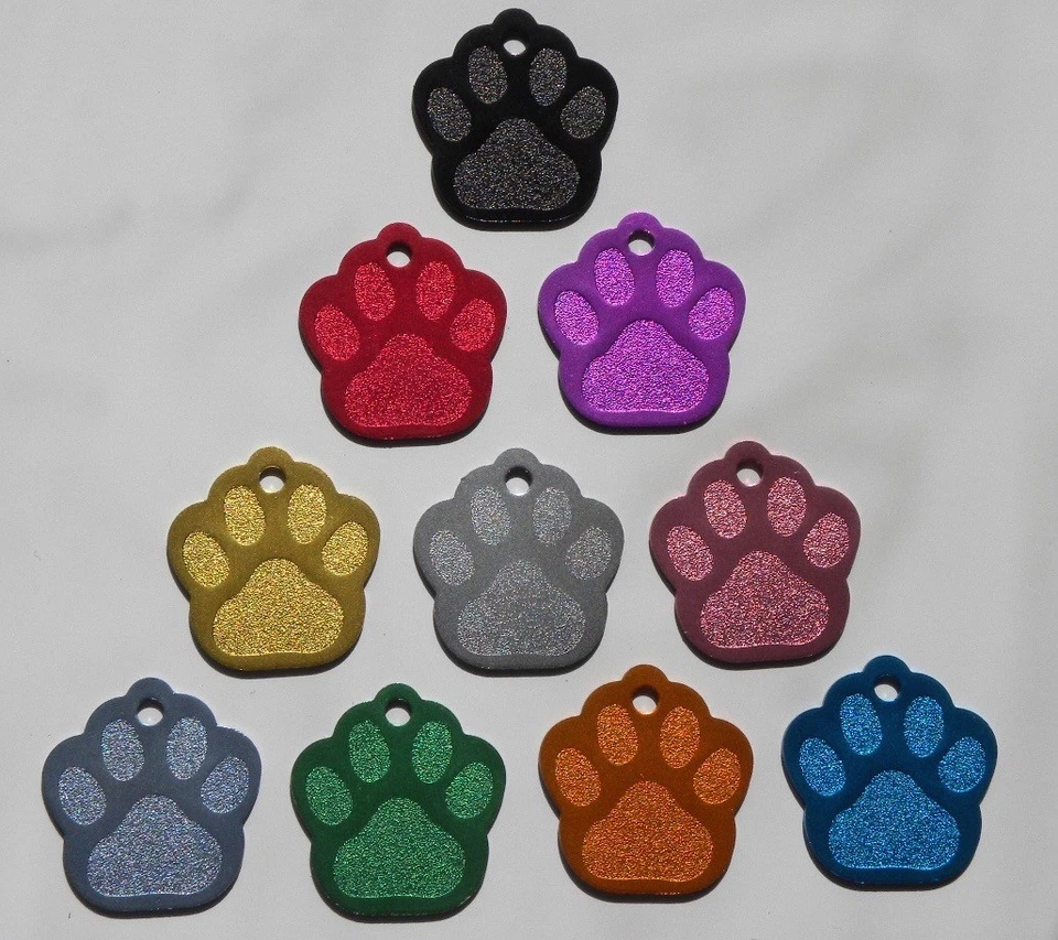 Médaille PATTE gravée pour animaux chien ou chat - 10 couleurs - 2 tailles - Photo 1/1