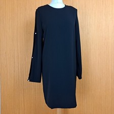 Warehouse Dress Black Long Sleeve UK 10 Above Knee Diamante Button Sleeve- New