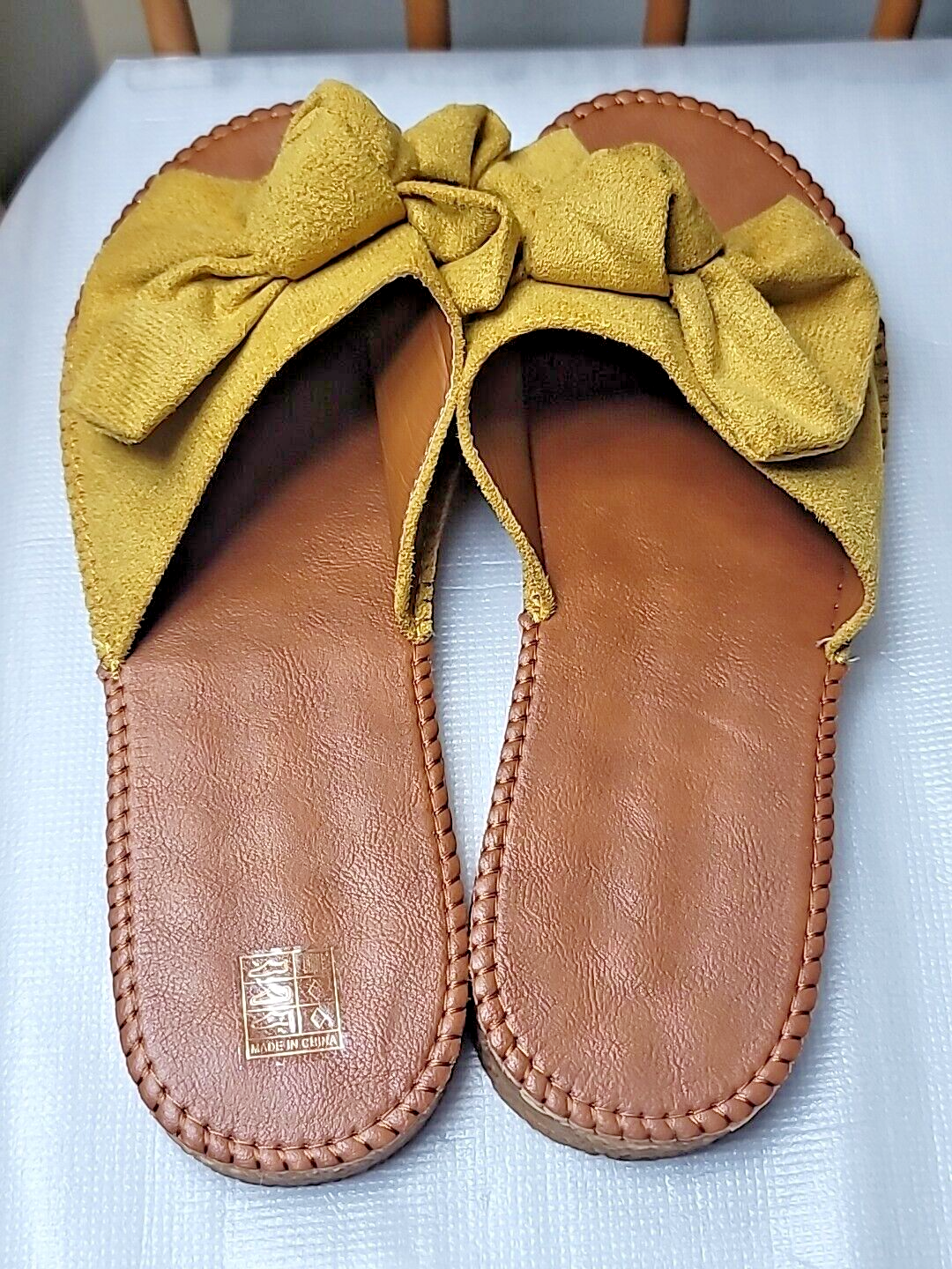 SAOLA Sandali scorrevoli donna fiocco motivi gialli in pelle suola in gomma taglia 9 5