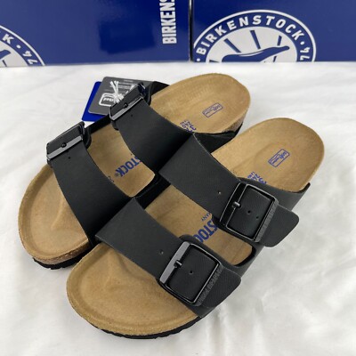 Birkenstock Arizona Sandals Soft Footbed Birkibuc Leather Sandals Black 0551253