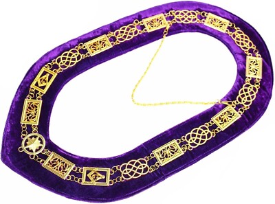 Masonic Regalia GRAND LODGE Mason Metal Chain Collar PURPLE Backing Adult Size