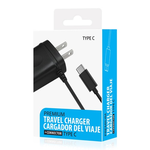 Reiko Portable Type C Travel Adapter Charge With Built in Cable in Black