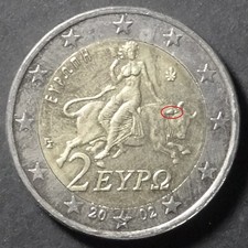 GREECE 2 EURO 2002 S - EXTRA METAL IN THE EAR - BROKEN DIE - ERROR  - UNC (12)