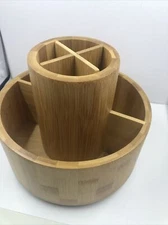 Bamboo Flatware Caddy EcoFriendly,  Turning Base Desk Art Pens Bathroom