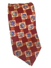 Adults silk show tie red with blue and green flowers