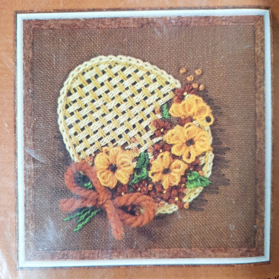 Vintage Jiffy Stitchery MARIGOLDS ON A BASKET Crewel Kit 5"x7" Sunset Design 215 - Image 2 of 3