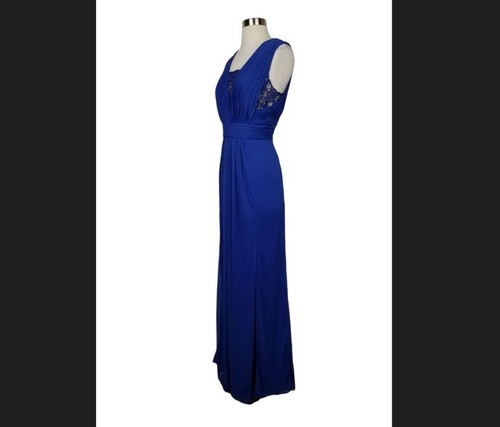 ADRIANNA PAPELL Women's 12 Royal blue sleeveless formal gown chiffon dress long - Picture 2 of 9