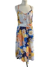 Fatface Fat Face Sz 14 Multicoloured Floral Midi Cotton Dress Strap 