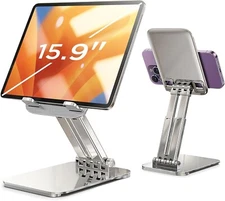 LISEN Adjustable and Foldable Tablet Stand for Desk, Portable White