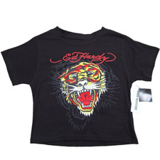 New Ed Hardy Lion Print Baby Doll Black Womens T-Shirt for Urban Outfitters Sz M