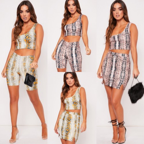 Women Snake Print One Shoulder Crop Top 