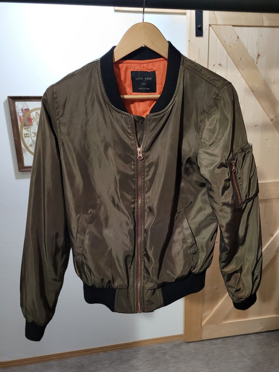 Love Tree Women's Bomber Jacket Olive Green Orange quilted Lining