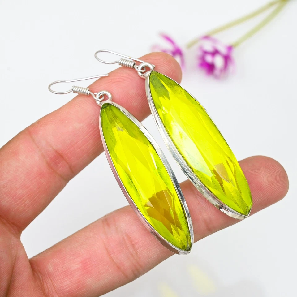 Lemon Quartz Gemstone 925 Silver Handmade Drop Earring Jewelry For Wadding Gift - Image 2 of 4