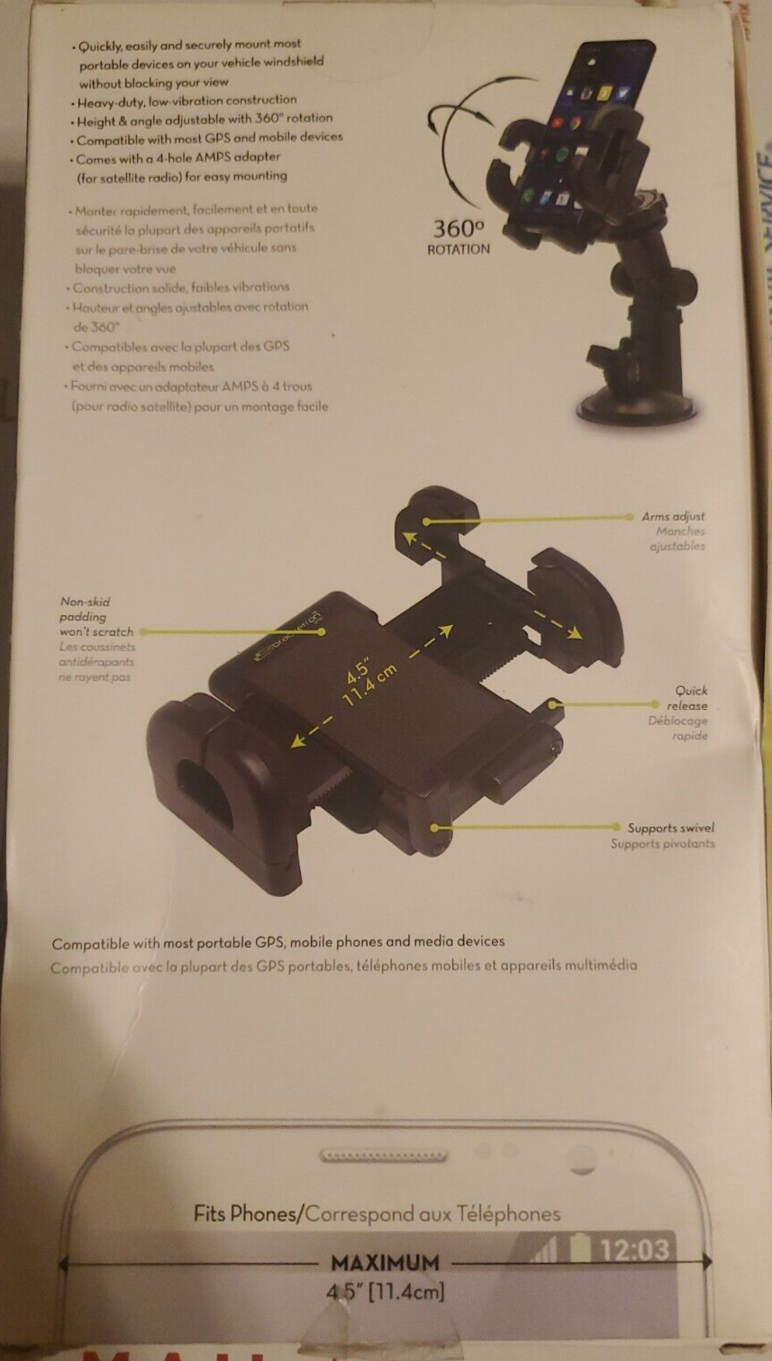 Bracketron GPS Pro Heavy Duty Windshield Mount and Holder Adjusts Up