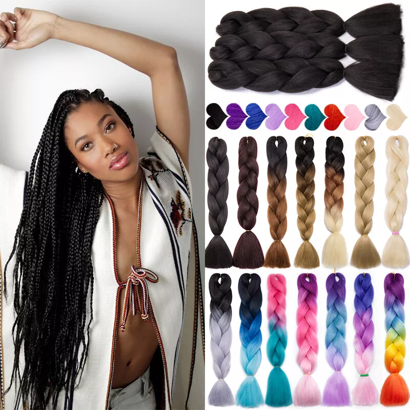 3 Pieces Jumbo Braid Synthetic Hair 24 Inch Kanekalon Hair Braiding  Extensions Kanekalon Braids Box Braid Hair Synthetic Hair To Braid (Black)