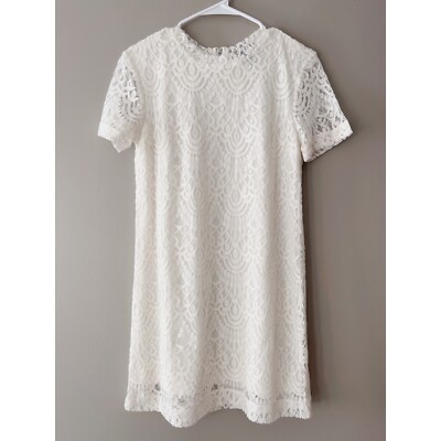 Forever 21 Women's White Lace Crew Neck Short Sleeve Mini Shift