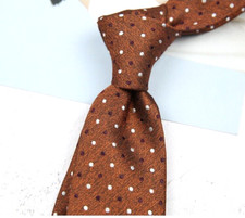 New Classic Polka Dot White Brown JACQUARD WOVEN 100 Silk Men's Necktie Tie