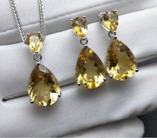 Gioielli Citrino Naturale Orecchini Citrino e Collana Pendente, Argento Sterling 925