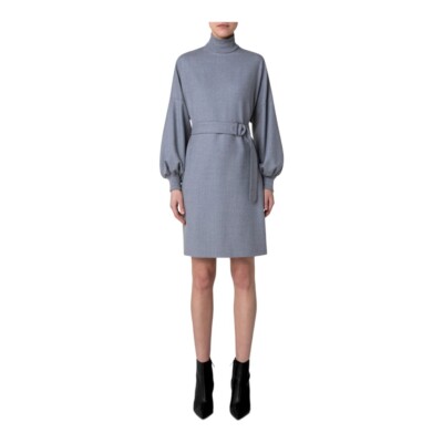 Akris Punto Gray Flannel Wool Dress Size 16 no belt