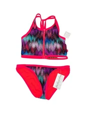 TiniBikini Pink Neon 2pc Zip Up Strappy Halter Bikini Size Medium NWT