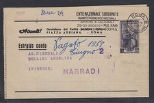 POSTAL HISTORY statement of account 3 7 1957 lire 1 Italy Work