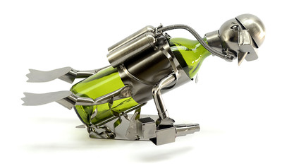 Scuba Diver Metal Wine Bottle Holder Display