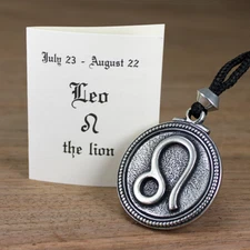 Leo Zodiac Pendant Astrology Necklace Horoscope Pewter Jewelry Talisman