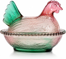 Glass Hen on Nest Candy Dish with Lid for Kitchen Home Office Desk Decor