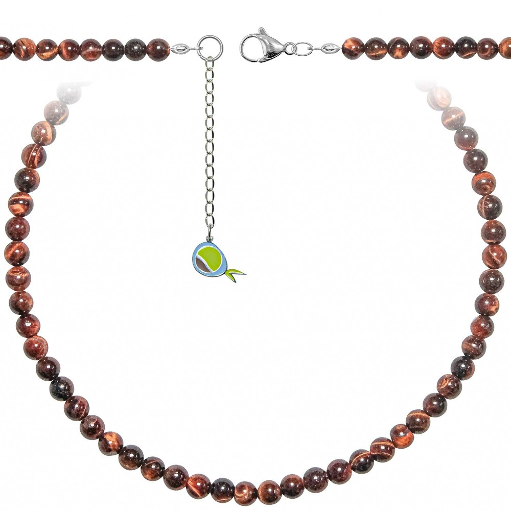 Collier oeil de taureau véritable en perles de 6 mm finitions luxe
