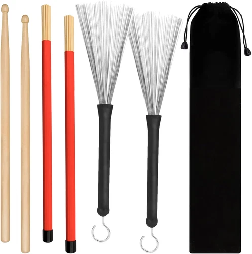 Drum Sticks 1 Pair 5A Maple Wood Drum Sticks,1 Pair Retractable Drum Wire Brushe - Picture 1 of 12