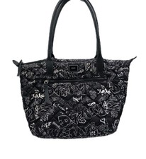 DKNY Lyla Black White Graffiti Print Quilted Tote Bag   Nylon Shoulder Bag