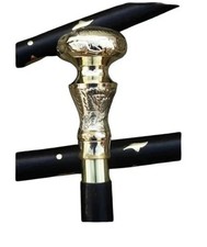 37'' Designer Brass Handle Antique Style, Victorian Cane Wooden Walking Stick