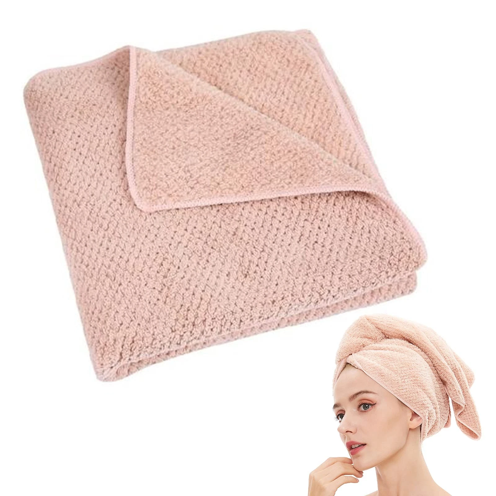 Laojbaba Microfiber Hair Towel Quick Dry 40" x 20", Pink