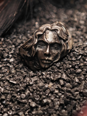 Handmade sterling silver Gothic Earl Face Ring: Tilted Design, Curse of Love